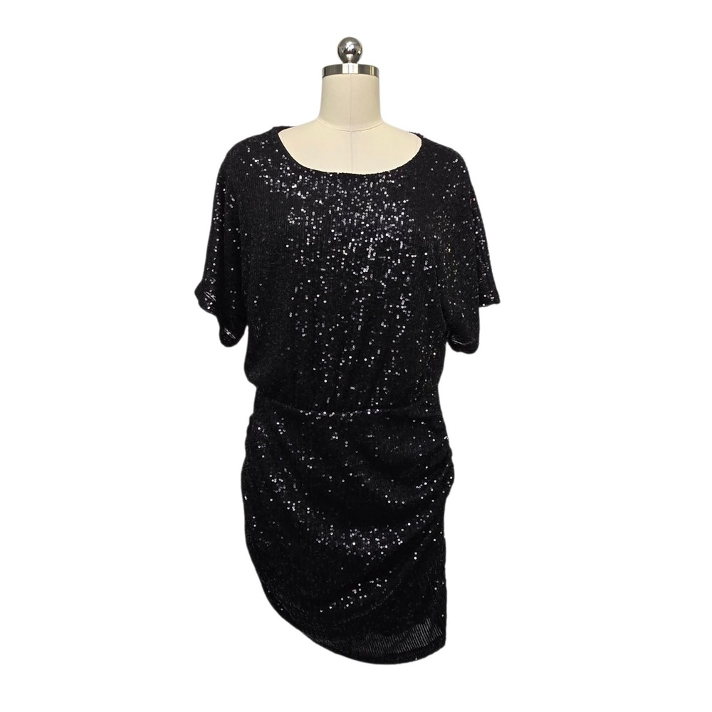 Z Supply Womens Black Sequin Short Sleeve Blouson Mini Dress Size Large